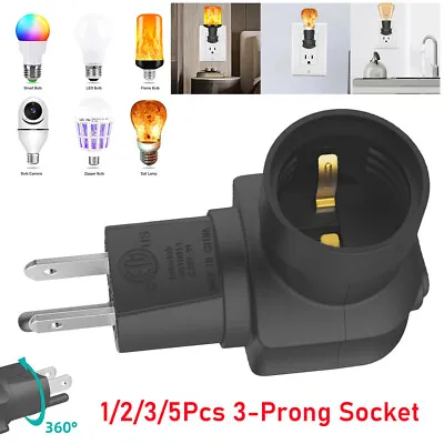 360° Plug In Light Socket Outlet To E27 Light Bulb 3-Prong Outlet Socket Adapter • $8.98