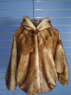 Natural Genuine Gold Mink Fur Cape - Ponco With Hood Real Mink Coat  • $1500