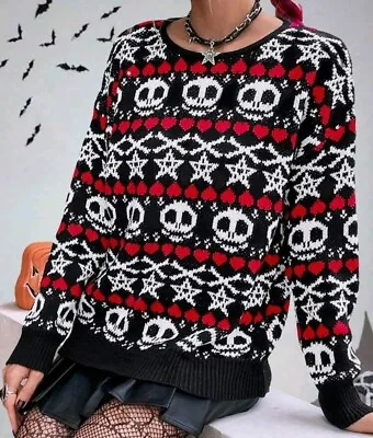 Christmas Halloween Jumper Size L (UK 12-14) Emo Punk Gothic Sweater Top • £14.99