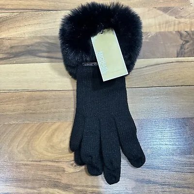 Michael Kors Black Gloves Black Faux Fur Accent On Wrist OS NWT • $24