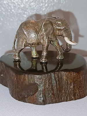 Patrick Mavros Solid Silver Miniature Bull Elephant On Ebony Base • £325