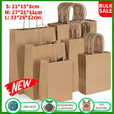 100PC BULK Kraft Paper Bags Brown Gift Shopping Carry Craft Retail Bag Reusable • $19.99