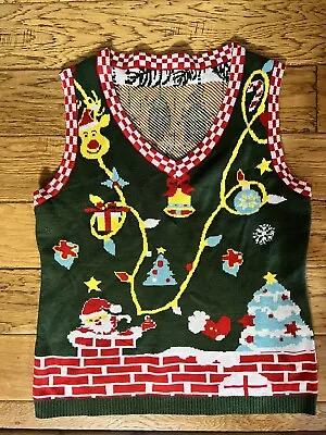 Ugly Christmas Sweater Sleeveless Tight Knit  Vintage Style - Unisex - Size L • £28.95