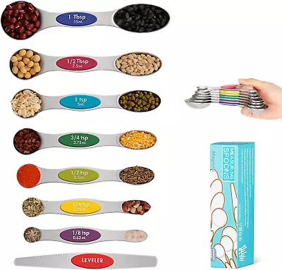 Magnetic Measuring Spoons Set 8Pcs Nesting Stainless Steel Teaspoon Measuring S • $29.53