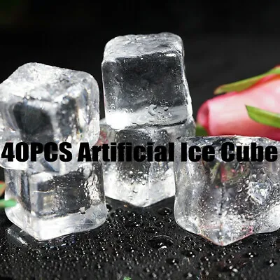 £6.39 • Buy 40 X Acrylic Ice Cubes Crystal Clear Fake Artificial Glass Luster Square Display