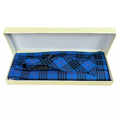 High Cotton Blue Wool Plaid Cummerbund Bow Tie SET Preppy Adjustable NEW • $49.99