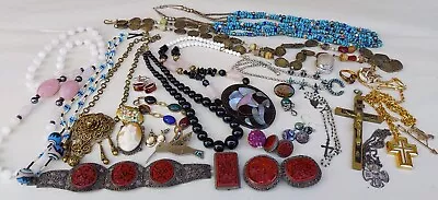 Old VTG Brass Cameo Cross Crucifix Turquoise Quartz Bead Ethnic Jewelry Lot Mix • $22.50