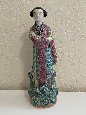 Vintage Chinese Porcelain Figurine Woman On Waves Holding Instrument Object • $95