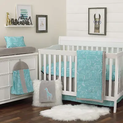 Dreamer Modern Safari Blue 8 Piece Nursery Crib Bedding Set Turquoise/Grey • $263.62