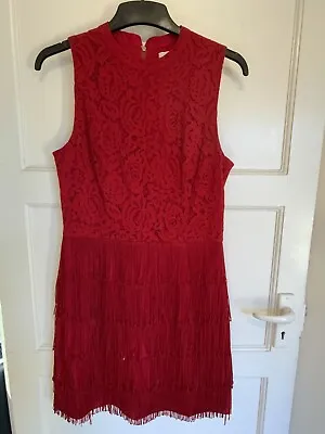 Oasis Size 10 Lace Fringe Dress Red Party Evening Flapper Look  • £16