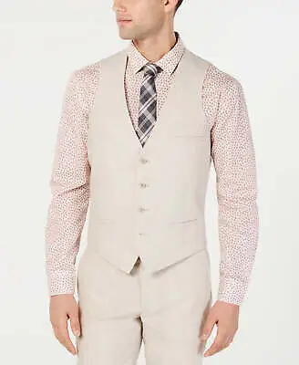 Bar III Men's Slim-Fit Linen Suit Vest Tan Large • $11.67
