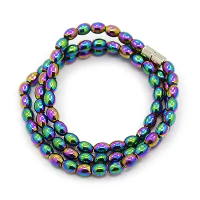 Trendy Unisex Magnetic Hematite Barrel Bead Necklaces Magnetic Clasp 17  Z562 • $8.99