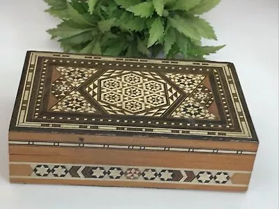 Vintage Wooden Marquetry Inlay Jewelry Trinket Box ~Middle East Design • $29.99