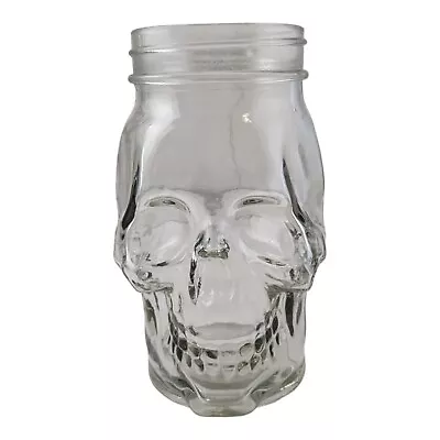 Clear SKULL DRINKING GLASS Head Mason Jar Halloween Skeleton Mug 5.75  Tall Goth • $8.99