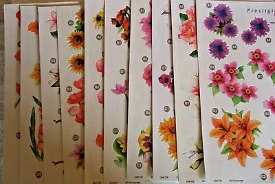 10 Sheets Prestigious Pearl Floral Diecut Decoupage 3 Flowers On Each Pack 16 • £11.30