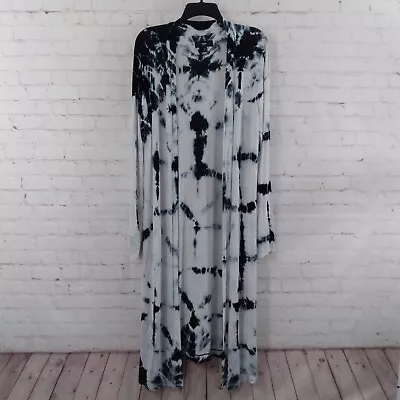 Mossimo Duster Womens Large White Black Tie Dye Long Sleeve Open Front Stretch • $17.49