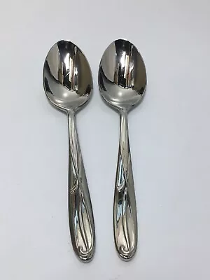 Soup Spoons 2pc Mikasa 18/10 Stainless Cocoa Blossom Flatware • $9.29