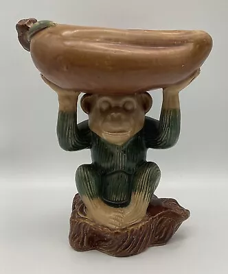 Vintage Majolica Monkey Holding Dish Bowl For Candy Fruit Plant Hand Painted • $52