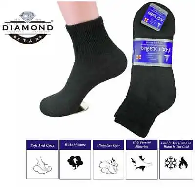 6 Pairs Black Diabetic Ankle Quarter Crew Socks Health Circulatory Cotton Men's • $12.49