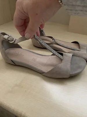 M&S Footglove Genuine Suede Grey Sandals Diamante Trim 5.5  • £5