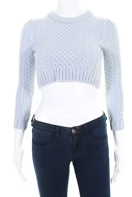 Milly Womens Long Sleeve Cropped Cable Sweater Blue Wool Size P 10774943 • $19.99