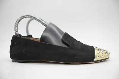 J. Crew Black Gold Loafer Women's 5.5 Flat Shoes Black Slip On Made In Italy • $24.95