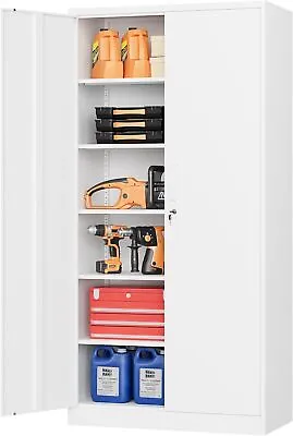 Metal Garage Storage Cabinet With 4 Adjustable Shelves 2 Locking Door For Home • $159.99