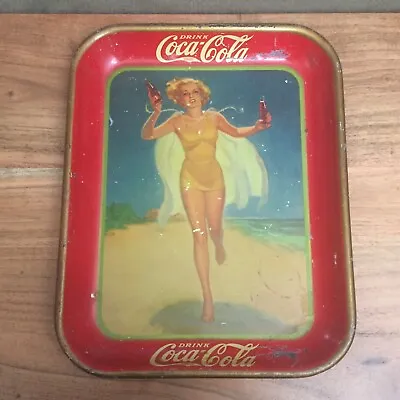 Vintage Coca-Cola Tray Copyright 1937 Summer Beach Beauty See Pictures Condition • $150