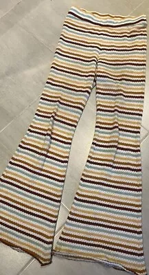 Ghanda Womens Flares Size Large Nancy Flare Pants Island Stripe Knit Crochet • $12