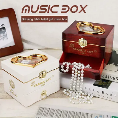 Rotating Retro Box Music Ballerina Dancing Girl Jewelry Storage Box With Mirror • £6.11