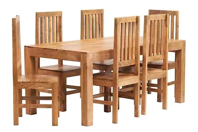 Dakota Mango Wood Dining Set With Large 6 FT Table And 6 Chairs For Dining Room • £1042.99