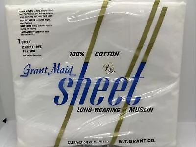 Vintage Grant Maid Double Bed Flat Sheet 100% Cotton Muslin White NIP White • $9.99