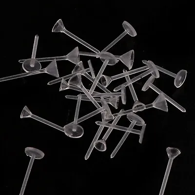 500 Invisible Clear Plastic 3mm 5mm Blank Cup Flat Pad Peg Earring Ear Post Stud • £3.35
