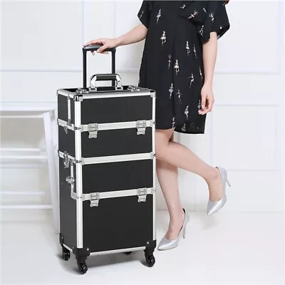 Professional Makeup Train Case 3 In 1 Rolling Cosmetic Travel Trolley Organizer  • $87.99