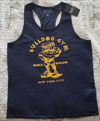 Bulldog Gym New York City Sleeveless Racer Back Tank Top Navy Blue / Gold Shirt • $17.95