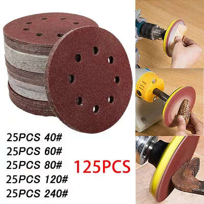 125Pcs SANDING DISCS 40 60 80 120 240 GRIT ORBITAL SANDER PADS 5  125MM UK • £7.59