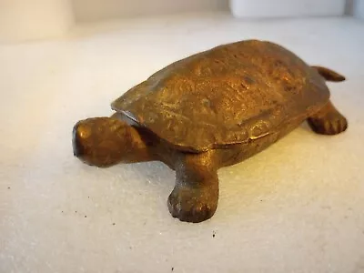 Vintage  Cast Iron Golden Turtle Side Hinged Trinket - Match Box Holder • $34