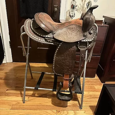 Vintage Circle M WESTERN SADDLE PLEASURE USED LEATHER Trail Ride 15in Metallic • $102.55