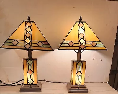 Matched Pair 19  Tiffany Style Lamps - Light Up Bases • $110.99