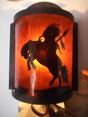 Metal Wall Sconce Light Fixture Lamp W/Diffused Fiberglass Shade Indian On Horse • $59.99