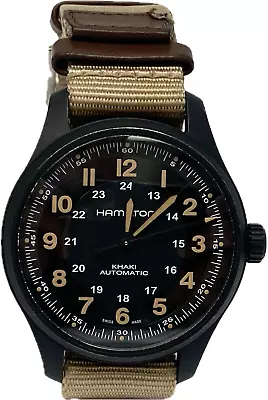 Hamilton Automatic H706650 Titanium Khaki Field 25 Jewels Black Dial Watch Swiss • $249.99
