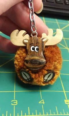 Very Cute Pom Pom Style Moose Keychain Cool Souvenir Head & Feet Made Of Wood • $9.99