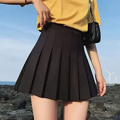 High Waist Pleated Skirt Plain A-line Mini Skirt Tennis School Uniform Skirts UK • £5.99