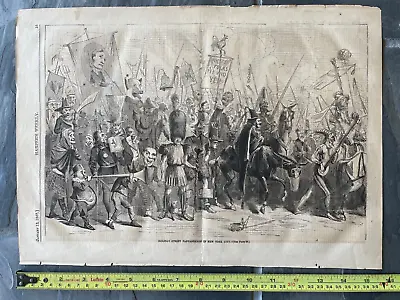 1867 Harpers Mardi Gras Type Costume Parade NY Woodcut Print Engraving Mask • $20.39