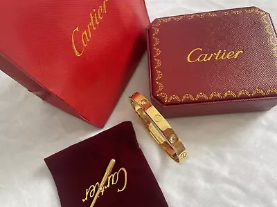 Cartier Signature Logo A Diamond Gold Bracelet Size 18 • $155.90