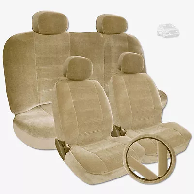 Premium Grade Beige Velour Fabric Car Seat Steering Covers Set For Vw • $47.24