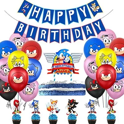$11.09 • Buy Sonic Decoration For Parties Happy Birthday Cartoon Set,House Party Decoration