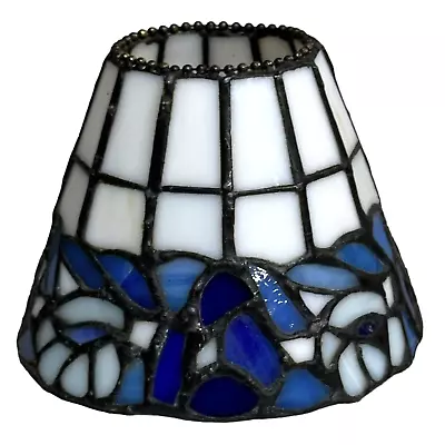 Tiffany Style Lamp Shade Vintage 5  Leaded Stained Slag Glass Round Cobalt Blue • $23.96