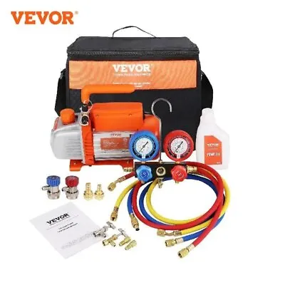 3.5/4.5CFM Single Stage Rotary Vane HVAC Air AC Vacuum Pump& A/C Refrigerant Kit • $417.10