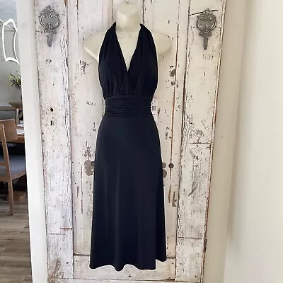 Evan Picone Size 10 Woman's Black Sleeveless Halter Ruched Midi Party Dress • $44.95